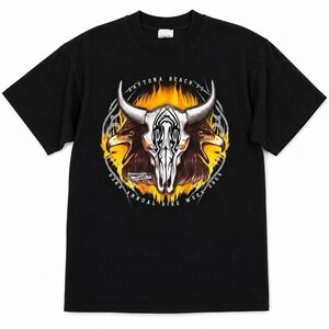 VTG 2004 Daytona Beach Bike Week T Shirt L Black Steer Skull Flames Eagle Back